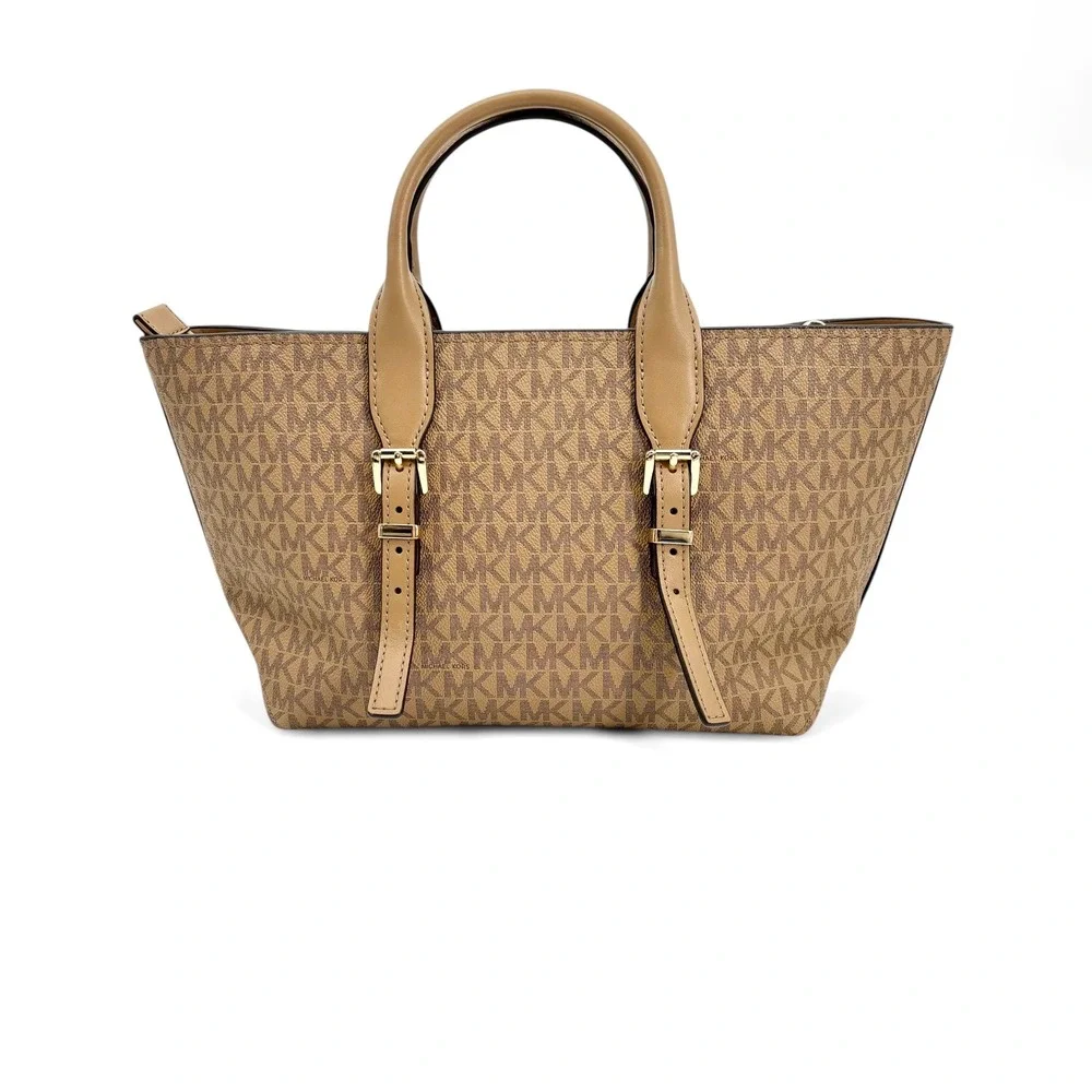 NEW MICHAEL Michael Kors Moore‎ Medium Signature Logo Leather Satchel in Husk